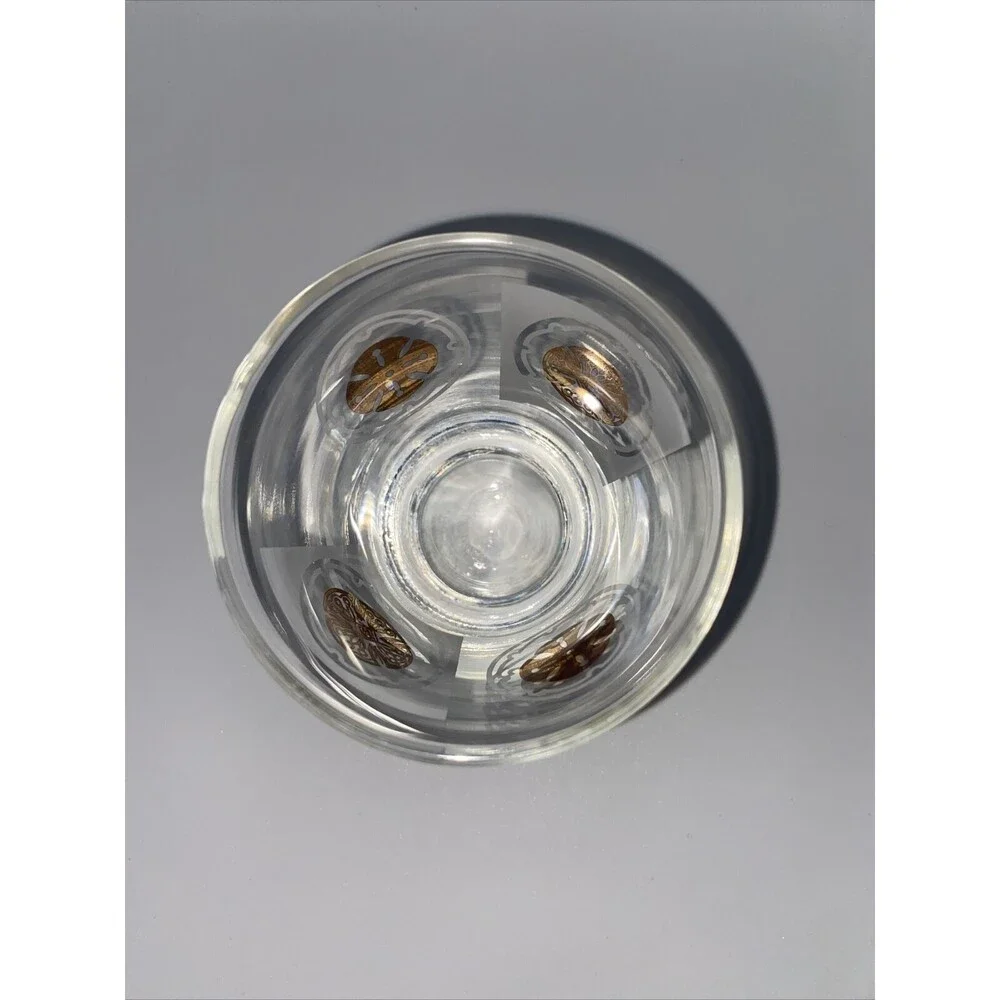6 Mid Century Double Shot Glasses Gold & White Design Barware